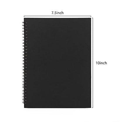DSTELIN 10 inch x 7.5 inch, 100GSM, Blank Spiral Notebook, 2-Pack, Soft Cover, Sketch book, 120 Pages / 60 Sheets, (Black)