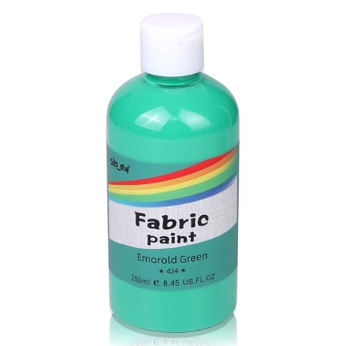 Colorful Permanent Fabric Paint for Furniture, 8.45 oz (250 ml) Fabric Paint for Clothes, Soft Rich Pigment Non-Toxic Textile Paint for Fabric DIY Crafts T-shirts Shoes Jeans for Adult - color: Emorold Green, size: 8.3 Fl Oz (Pack of 1)