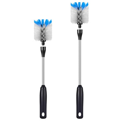 MOSOLAN Stainless Steel Bottle Brush with Replaceable Head, 2 Pack Long Handle Scrubbing Brush for Water Bottles, Glasswares, Mugs, Flasks, Tumblers, Vases, and Kitchen Sink, White, 13 in - 15 in - color: White, size: 13-15 Inch (Pack of 2)