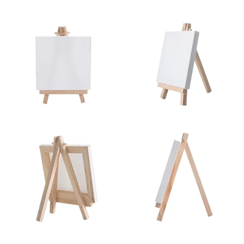 AILOVE 12-Pc Acrylic Paint Art Kit: 4x4 Inch Mini Stretched Canvases with Easels, Paint Strips, Brushes, Palette | Art Supplies for Kids, Adults, Classroom, Birthday Party Favors