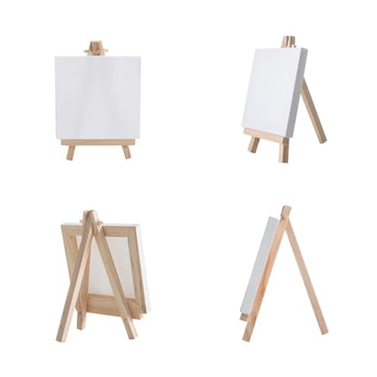 AILOVE 12-Pc Acrylic Paint Art Kit: 4x4 Inch Mini Stretched Canvases with Easels, Paint Strips, Brushes, Palette | Art Supplies for Kids, Adults, Classroom, Birthday Party Favors