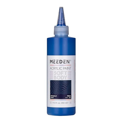 MEEDEN Soft Body Acrylic Paint: Phthalo Blue Matte Finish - 250ml/8.45oz Bulk Acrylic Colors in Ergonomic Bottle - Fluid Flow Art Paints for Artists Canvas Painting - color: Phthalo Blue