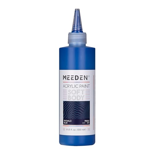 MEEDEN Soft Body Acrylic Paint: Phthalo Blue Matte Finish - 250ml/8.45oz Bulk Acrylic Colors in Ergonomic Bottle - Fluid Flow Art Paints for Artists Canvas Painting - color: Phthalo Blue