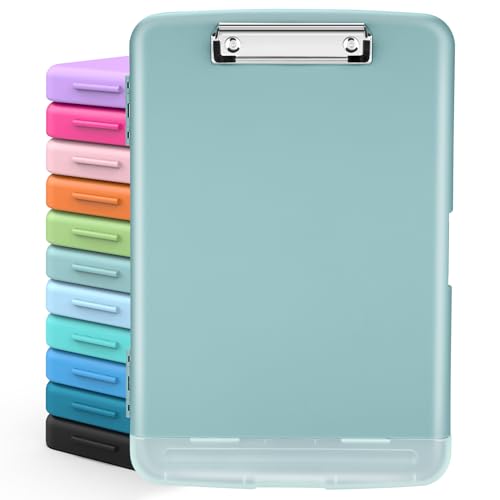 Sooez Clip Boards 8.5x11 with Storage, High Capacity Storage Clipboard, Nursing Clipboard Folder with Pen Holder, Heavy Duty Plastic Clipboard with Low Profile Clip, Clipboard Binder for Teacher, Work - color: Haze Blue