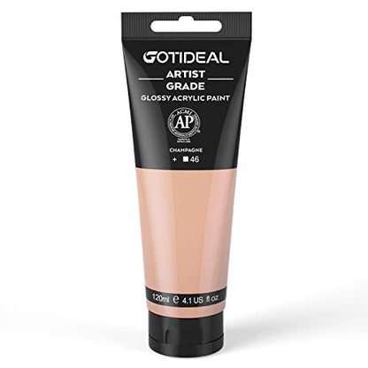 GOTIDEAL Acrylic Paint Champagne Flesh Tubes(120ml, 4.1 oz) Non Toxic Non Fading,Rich Pigments for Painters, Adults & Kids, Ideal for Canvas Wood Clay Fabric Ceramic Craft Supplies (Champagne) - color: Champagne, style: Regular