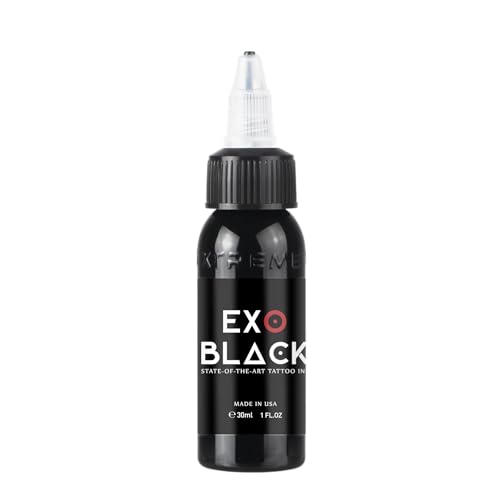 Xtreme EXO Black Tattoo Ink, Intense Darkness for Bold Fillings - Highly Concentrated Ink, Smooth Application, Sterile, and Vegan - Crafted for Quality and Safety (Exo Black, 1 oz) - color: Exo Black, size: 1 fl oz