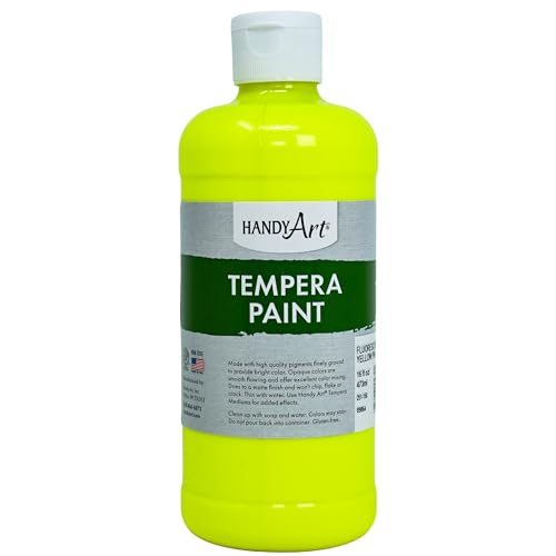 Handy Art Premium Tempera Paint, Neon Fluorescent Yellow, 16 oz Pint Bottle | Matte Finish, High Quality Pigments with Superior Opacity, Smooth & Bright Mixable Colors, Safe & Non-Toxic, Made in USA - color: Fluorescent Yellow, size: 16 Fl Oz