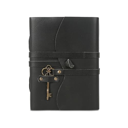 Leather Journal with Deckle Edge Paper 8x6 inch and Vintage Key | Handmade Writing Notebook Diary | Bound Daily Notepad for Men & Women Medium, Sketch/Writing pad for Artists - color: Black, size: 8 x 6, style: Unlined Deckle Paper