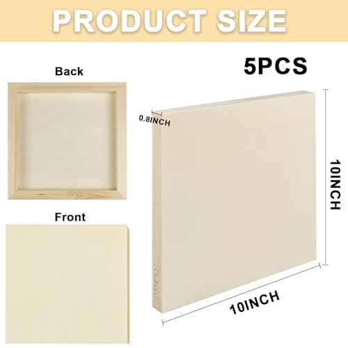 Unfinished Wood Panels, 10 x 10 Inch Wood Canvas Boards, 5 Pcs Wooden Canvas Panels Boards for Crafts Painting Canvas DIY Art Projects Pouring Arts Use with Oils Acrylics - size: 10×10×0.8 Inch