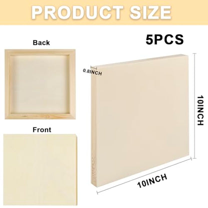 Unfinished Wood Panels, 10 x 10 Inch Wood Canvas Boards, 5 Pcs Wooden Canvas Panels Boards for Crafts Painting Canvas DIY Art Projects Pouring Arts Use with Oils Acrylics - size: 10×10×0.8 Inch