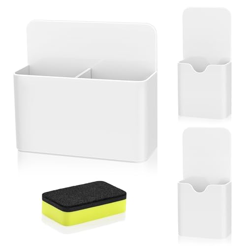 MoKo Magneitc Dry Erase Marker Holder Set, 3-Pack Magnetic Marker Pencil Holder Pen Organizer for Metal & Magnetic Surface, 1 Large with Divider & 2 Small Holders & 1 Dry Eraser, White - color: White-3 Pack
