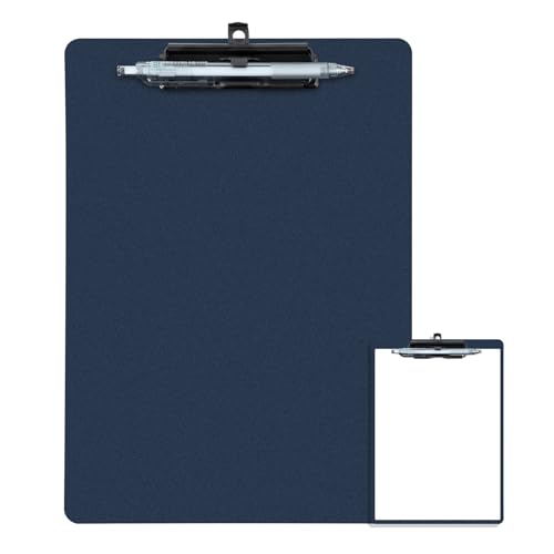 FRETONBA Clipboard with Pen Holder, Plastic Clipboard with Low Profile Metal Clip, Hanging Clip Boards Holds 8.5x11 Inch Papers, Standard A4 Letter Size Clip Boards for Offices & School, Blue - style: 1 Pack-Blue