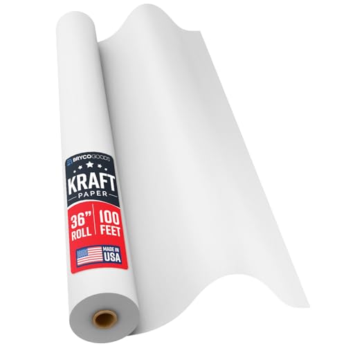 Bryco Goods White Kraft Paper Roll - 36” x 100’ (1200”) - Made in USA - Banner Paper for Painting, Easel Use, Bulletin Boards, Wall Décor, Gift Wrapping, and Children's Projects - color: White, size: 36" x 100'