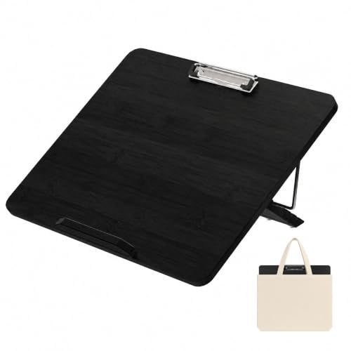 Slant Board for Writing, Adjustable Bamboo Writing Board with 6 Angles, Non-Slip Pads and Carrying Bag, Foldable Slanted Clipboard Easel for Handwriting, Reading, Drawing, Homework and Study Black - color: Black