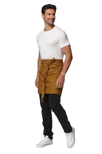 Unisex Waist Apron with Pockets Waiter Bar Half Bistro Apron 4251BY - color: Ginger, size: 3 Pack