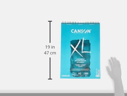 CANSON XL Watercolour 300gsm A3 Paper, Cold Pressed, Spiral Pad Short Side, 30 White Sheets, Ideal for Professional Artists - size: A3
