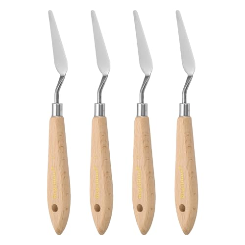 HARFINGTON 4pcs 7# Painting Palette Knife Pointy Stainless Steel Art Spatula Painting Pallet Knives Scrapers Tools with Plastic Handle for Acrylic Oil Canvas Mixing Spreading - size: 55mm x 15.5mm