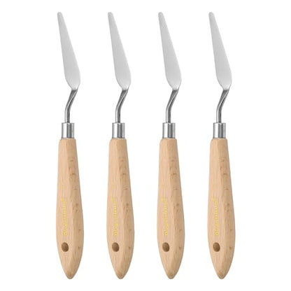 HARFINGTON 4pcs 7# Painting Palette Knife Pointy Stainless Steel Art Spatula Painting Pallet Knives Scrapers Tools with Plastic Handle for Acrylic Oil Canvas Mixing Spreading - size: 55mm x 15.5mm