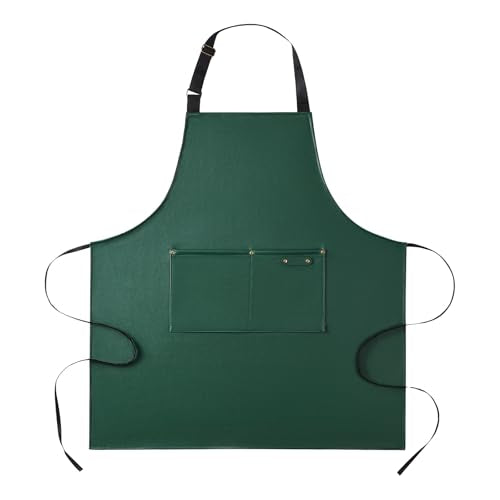 eywlwaar PU Waterproof Apron with 2 Big Pockets Adjustable Oil Proof Apron for Kitchen Dishwashing Cooking 29.92"x 26.77" - color: Green