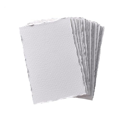 Deckle Edge Watercolor Paper, 100% Cotton, 140 LB, 300 GSM, 4x6”, 30 Sheets Mixed Media Paper for Dry & Wet Technique, Acid Free, tumuarta Blank Cards is Perfect for Greeting Cards & Thank You Notes - size: 4" X 6"