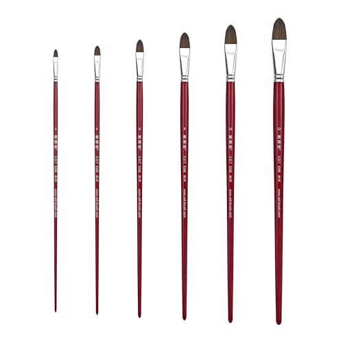 XDT#6106 Filbert Artist Paint Brush 6 Piece Set Medium Soft Red Sable Weasel Mixed Extra Long Handle #2#4#6#8#10#12, Acrylic Oil Watercolor - size: Filbert Red Sable 6Pc