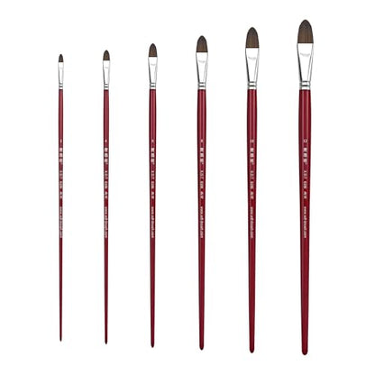 XDT#6106 Filbert Artist Paint Brush 6 Piece Set Medium Soft Red Sable Weasel Mixed Extra Long Handle #2#4#6#8#10#12, Acrylic Oil Watercolor - size: Filbert Red Sable 6Pc