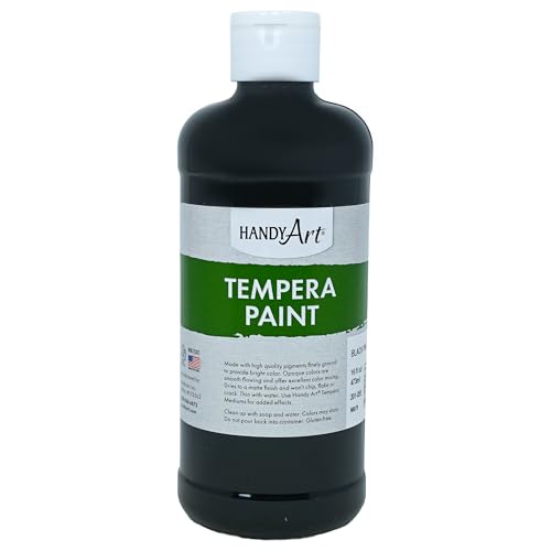 Handy Art Premium Tempera Paint, Black, 16 oz Pint Bottle | Matte Finish, High Quality Pigments with Superior Opacity, Smooth & Bright Mixable Colors, Safe & Non-Toxic, Made in USA - color: Black, size: 16 Fl Oz