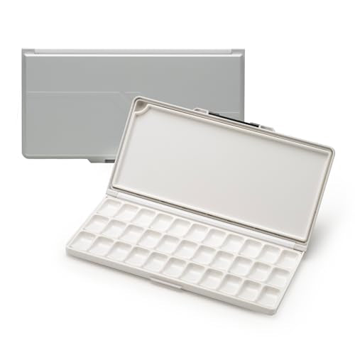 MEEDEN Watercolor Palette with Lid: 33 Wells Airtight Folding Paint Palette with Large Mixing Tray - Empty Acrylic Painting Art Pallet 12.5''x 6.5'' Grey - color: Gray