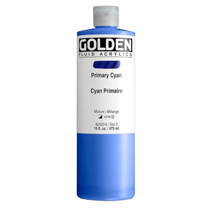 GOLDEN Fluid Acrylics, Primary Cyan, 16 fl. oz. Bottle, Professional Acrylic Paint, Semi-Opaque