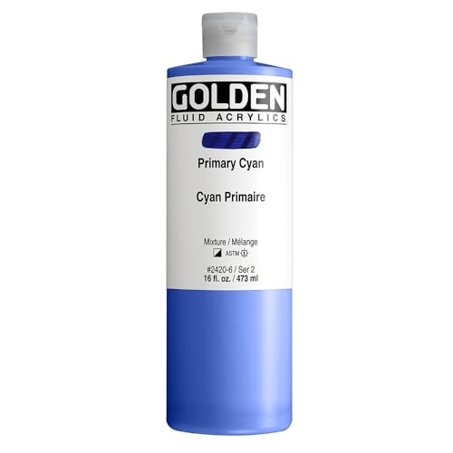 GOLDEN Fluid Acrylics, Primary Cyan, 16 fl. oz. Bottle, Professional Acrylic Paint, Semi-Opaque