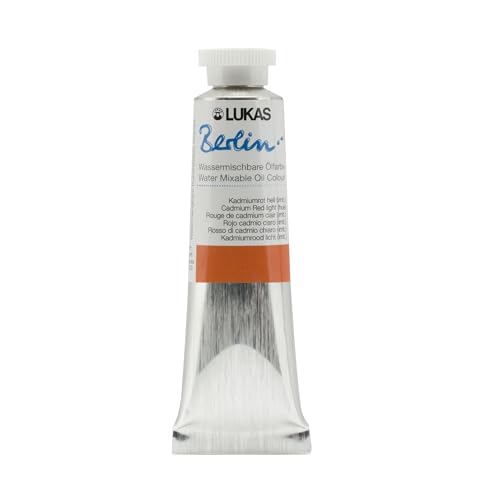 Lukas Berlin Pro Artists Water Mixable Oil Paint 37 ml Tube Cadmium Red Light Hue, Water Soluble, Lightfast Pigments, Quick Drying, Easy Clean-Up, Eco-Friendly, Professional Quality, 40 Color Range - color: Cadmium Red Light Hue, size: 1.25 Fl Oz (Pack of