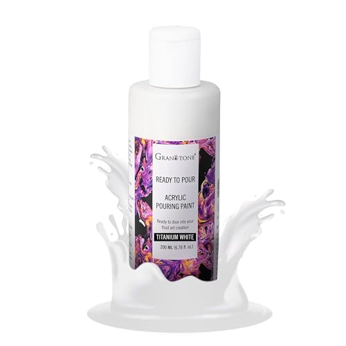GRANOTONE Premium Acrylic Pouring Paint Titanium White Colour 6.76 fl oz 200 ml Ready to Use Superior High Flow Formula for Canvas Wood Paper Craft and Fluid Art Projects Made in India - color: TITANIUM WHITE