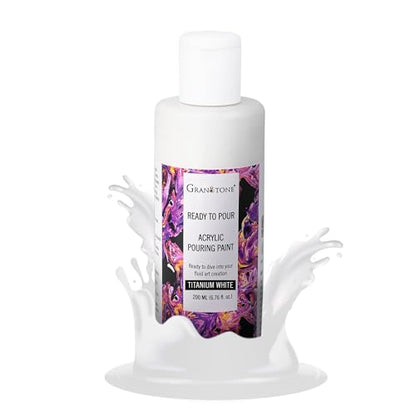 GRANOTONE Premium Acrylic Pouring Paint Titanium White Colour 6.76 fl oz 200 ml Ready to Use Superior High Flow Formula for Canvas Wood Paper Craft and Fluid Art Projects Made in India - color: TITANIUM WHITE