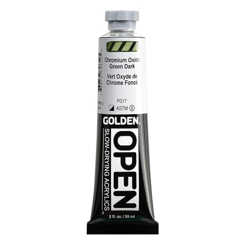 GOLDEN OPEN Slow-Drying Acrylics, Chrom Oxide Green Dark, 2 fl oz. tube, Professional Acrylic Paint, Semi-Opaque - color: Chrom Oxide Green Dark, size: 2 Fl Oz (Pack of 1)