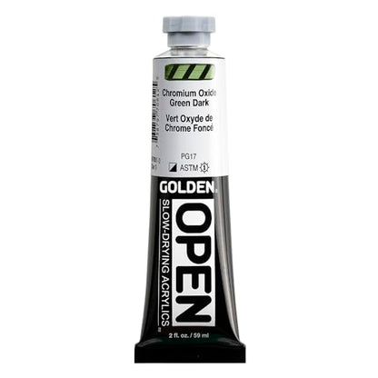 GOLDEN OPEN Slow-Drying Acrylics, Chrom Oxide Green Dark, 2 fl oz. tube, Professional Acrylic Paint, Semi-Opaque - color: Chrom Oxide Green Dark, size: 2 Fl Oz (Pack of 1)