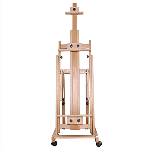 Wood Studio Easel, Heavy-Duty H-Frame Painters Easel Foldable Stand, Artist Adjustable Floor Easel Easel Boards Tiltable