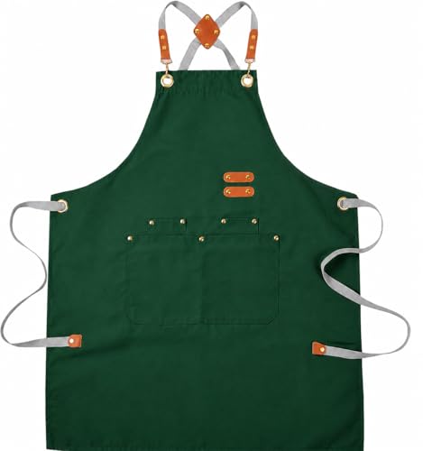 Aoomzoon Durable Kitchen Apron,Multifunctional Chef Aprons for Women & Men with Pockets for Cooking Baking & Daily Use - color: Cypress Green