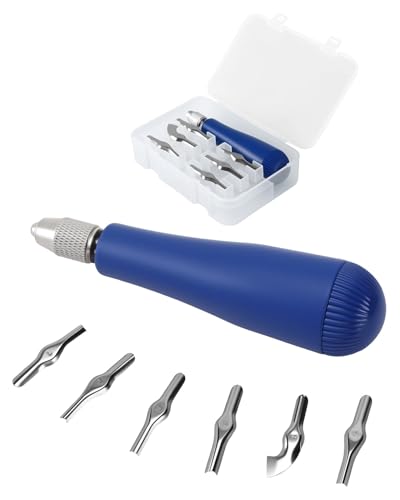 UCEC Linocut Carving Tools - Linoleum Cutter Kit with 6 Blades for Block Printing, Stamp Making Carving, Linocut Kit for Printmaking - Arts and Crafts Tools for Beginners, Adults, Artists(Blue) - color: 1pc Linoleum Knife(blue)