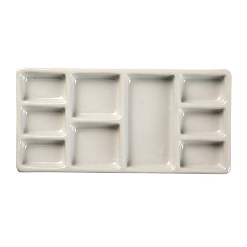 MEEDEN 9-Well News Ceramic Rectangle Artist Paint Palette for Watercolor Gouache Acrylic Oil Painting, 6-4/5 by 3-1/3-Inch