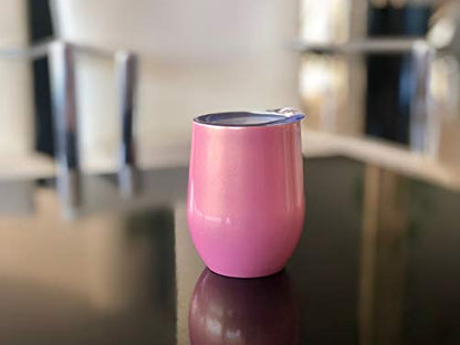 CHILLOUT LIFE 12 oz Stainless Steel Tumbler with Lid & Gift Box - Wine Tumbler Double Wall Vacuum Insulated Travel Tumbler Cup for Coffee, Wine, Cocktails, Ice Cream - PINK SPARKLE - color: Pink Sparkle, style: 1 Pack
