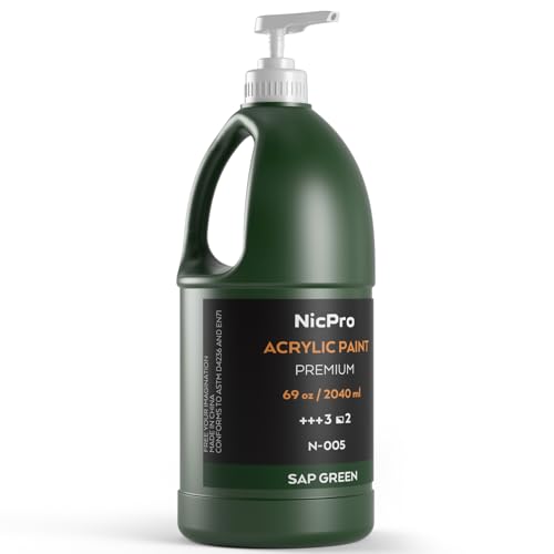 Nicpro Sap Green Large Acrylic Paint Set (69 oz, 2040 ml) Rich Art Painting Supplies Non Toxic for Multi Surface, Canvas, Wood, Leather, Fabric Stone Craft, for Beginner & Artist with Pump - color: Sap Green, size: 69 Fl Oz (Pack of 1)