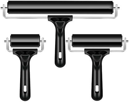 3 Pack Brayer Rollers for Crafting, Vinyl Rubber Roller Brayers, Printmaking Brayer Rollers for Cricut Maker, Gluing, Printing, Inking and Stamping(Black)