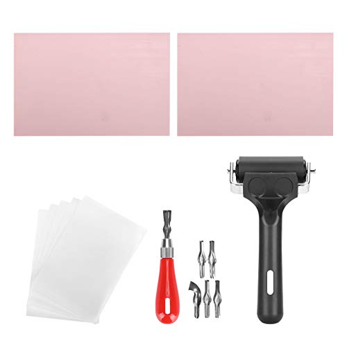 Adfaga Professional Rubber Stamp Carving Kit with 6 Blades 2 Rubber Blocks 5 Parchment Sheets for DIY Printmaking Crafts and Art Projects