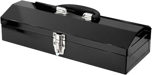 Portable Metal Tool Box, Steel Tool Storage Box with Handle, Hip Roof Style Tool Chest with Metal Latch Closure for Workshop, Garage, Home, 16"L x 6"W x 3.7"H, Black, 1-Pack - color: Black, size: 16"x1