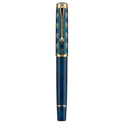 Hongdian N8S Blue Peacock Fountain Pen, Iridium Extra Fine Nib with Converter and Metal Pen Case Set - color: Blue Peacock, style: Extra Fine Point