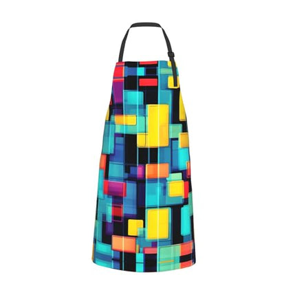 Round watercolor painting Heavy Duty Waterproof Apron with Pockets for AdultsResistant Grilling, Gardening, Painting - color: Square Geometry Diagram