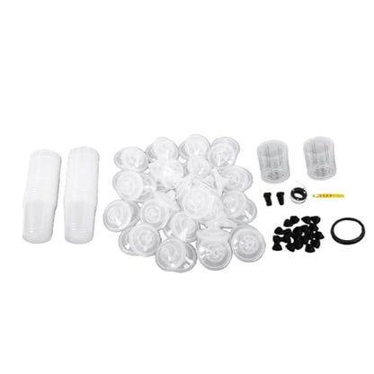 Cryfokt Disposable Paint Spray Gun Cup Liners and Lid System, 600ml 20 Ounce Kit with 50 Inner Cups Lids 2 Outer Cups Seal Ring 20 Plugs Adaptors PTFE Tape Mixing Stick for Automotive
