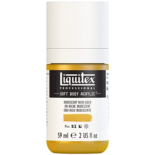 Liquitex Professional Soft Body Acrylic Paint, 59ml (2-oz) Bottle, Iridescent Rich Gold - color: Iridescent Rich Gold, style: 2-oz Bottle