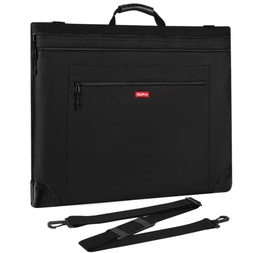 Nicpro Light Weight Art Portfolio Bag, 18x24 Black Art Canvas Portfolio Case with Detachable Shoulder Strap, Leather Corners, Carrying Storage Case for Artwork, Poster, Sketching, and Drawing - size: 18 x 24 inches