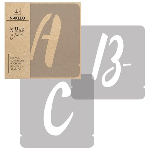 NAKLEO 42 Pcs Letters & Numbers Plastic Stencils for Crafts Reusable 2.8 Inch, Letter for Painting, Alphabet, Template Art, Wall, Wood, Fabric - Handwriting Capital - color: Handwriting - Capital, size: 2.8" x 2.8"
